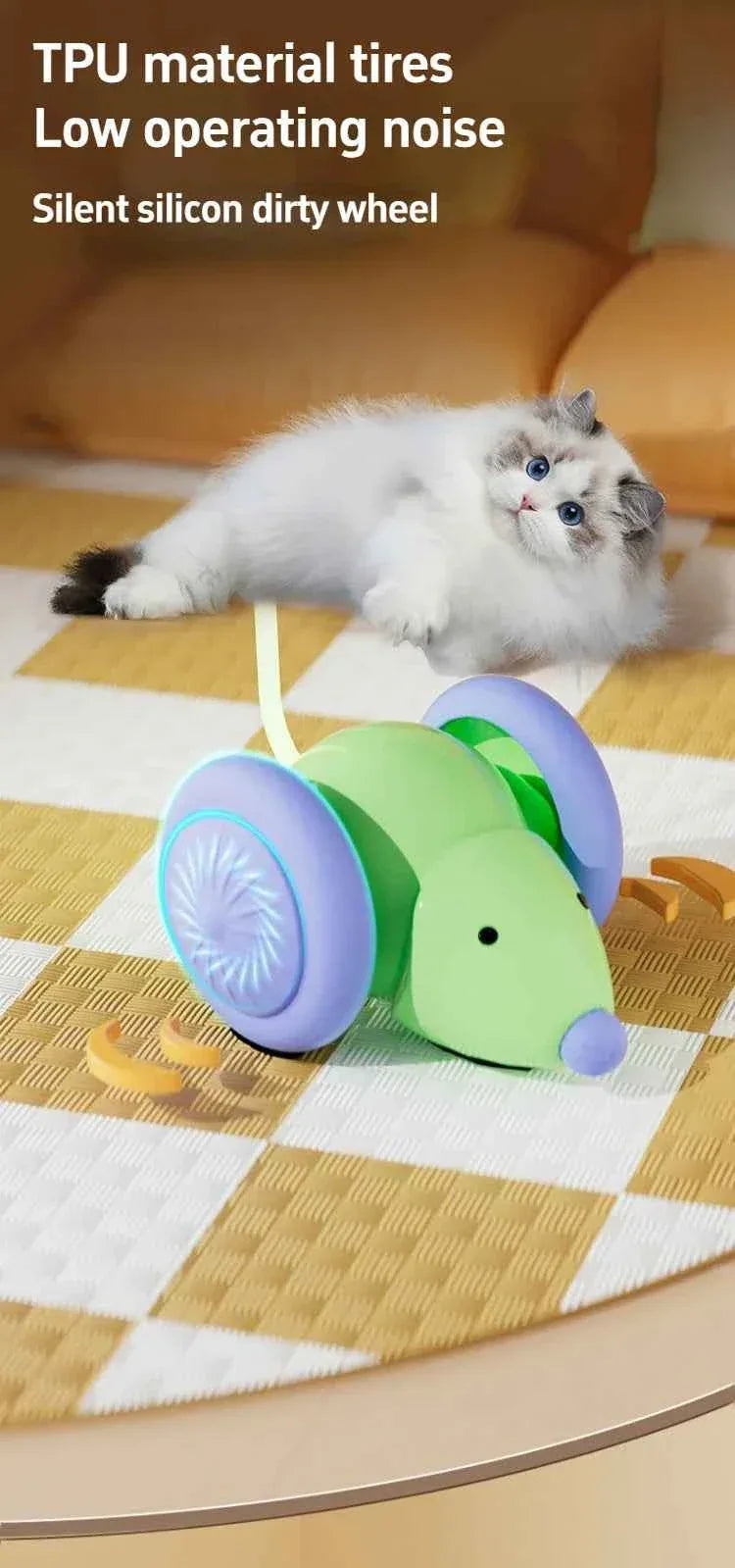 Electric Mouse Car Cat Toy - Interactive Play with Intelligent Obstacle Avoidance for Cats - Happy Tails - paws & love