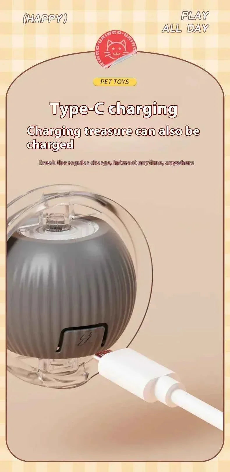 PurrfectPlay Rechargeable Cat Toy - Interactive Electric Rolling Ball with Simulated Tail for Endless Fun - Happy Tails - paws & love