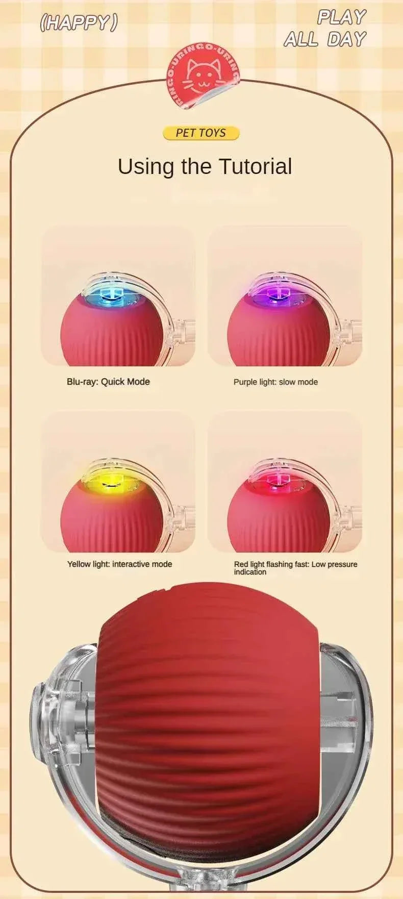 PawPal Automatic Rolling Ball Toy - Rechargeable Interactive Toy for Cats & Dogs - Happy Tails - paws & love