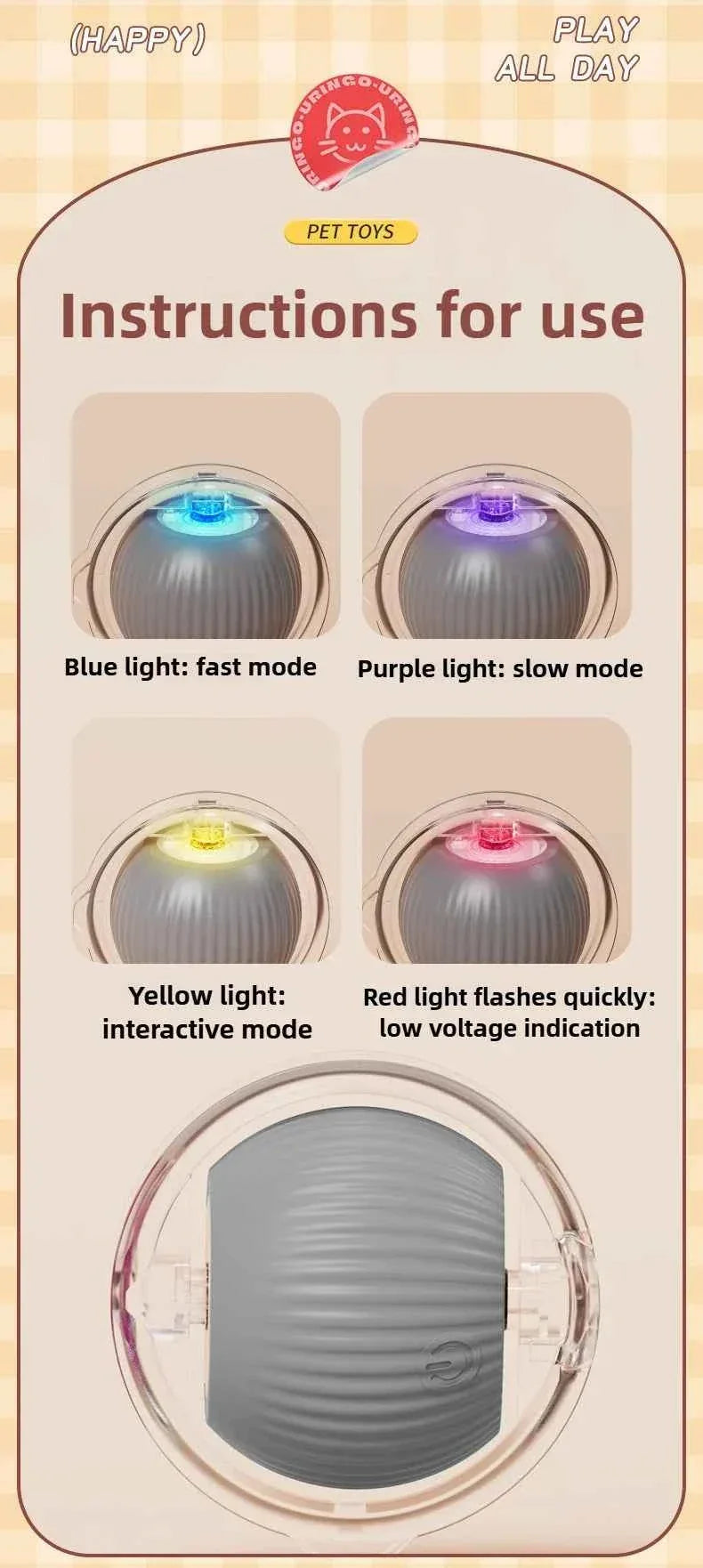 PawPal Automatic Rolling Ball Toy - Rechargeable Interactive Toy for Cats & Dogs - Happy Tails - paws & love