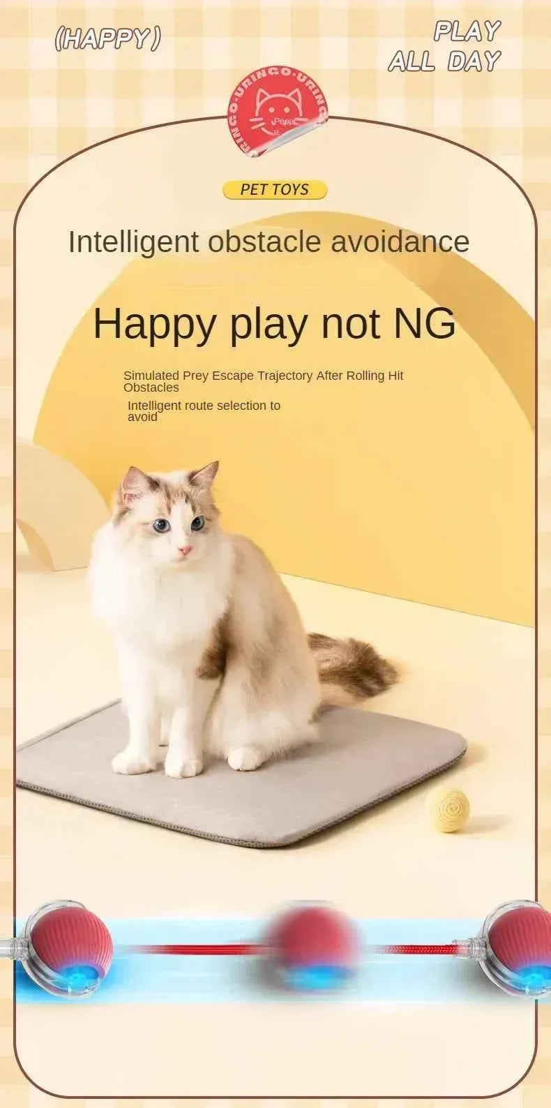 Feline Frenzy Interactive Cat Toy - Rechargeable Rolling Ball with Faux Tail for Ultimate Pet Training Fun - Happy Tails - paws & love