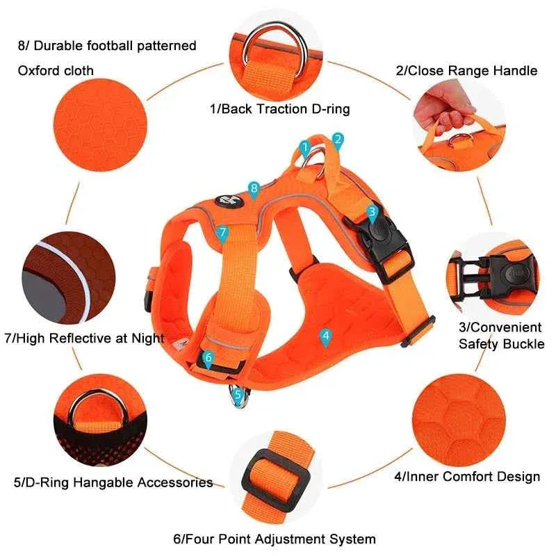 Naughty Dog Reflective No Pull Harness - Adjustable Safety Vest for Medium & Large Dogs, Perfect for Walking & Running - Happy Tails - paws & love