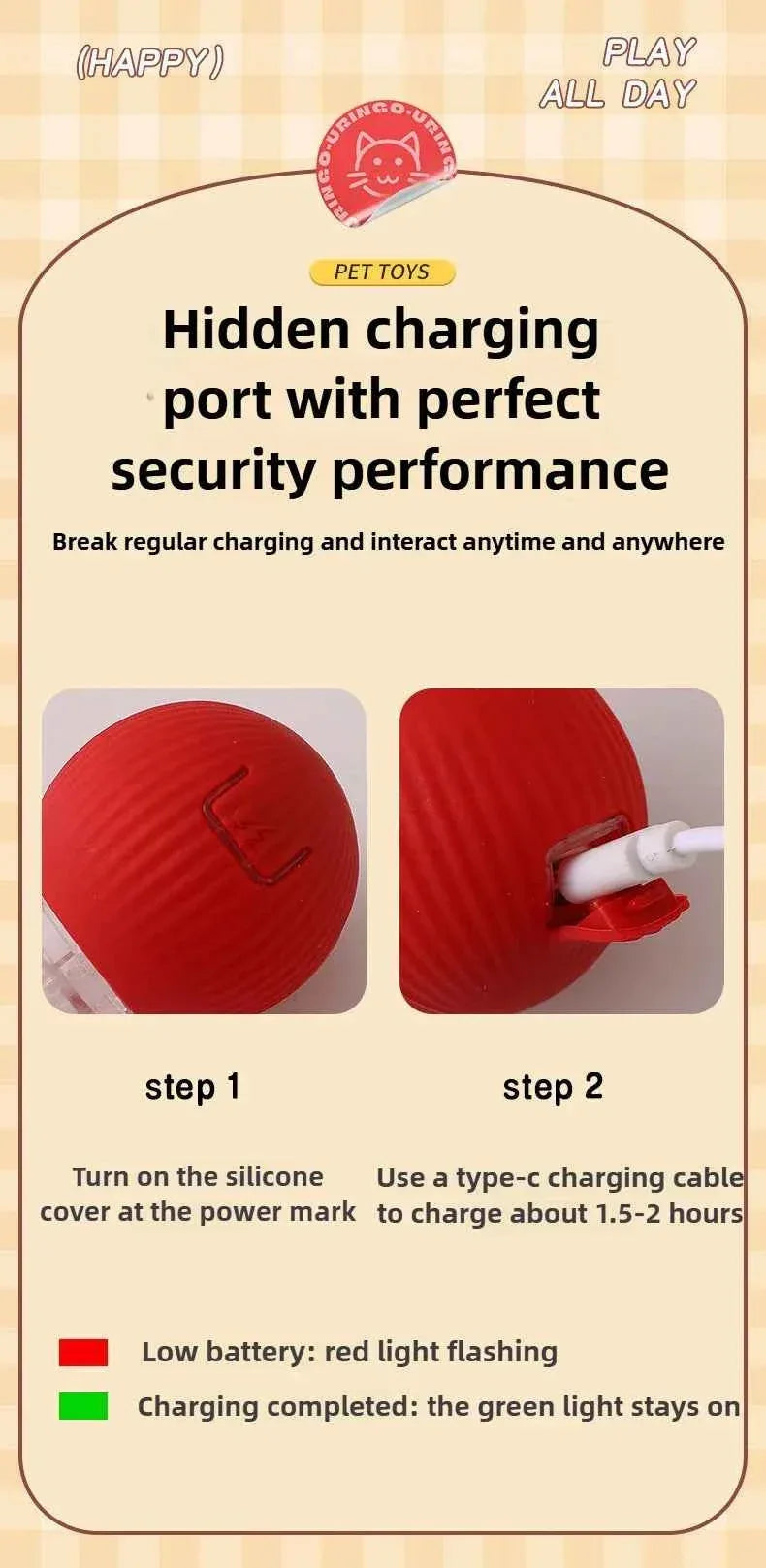 PawPal Automatic Rolling Ball Toy - Rechargeable Interactive Toy for Cats & Dogs - Happy Tails - paws & love