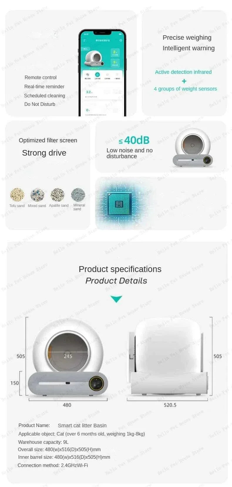 Fully Automatic Electric Large Cat Litter Box - Enclosed & Deodorizing Automatic Cat Litter Box - Happy Tails