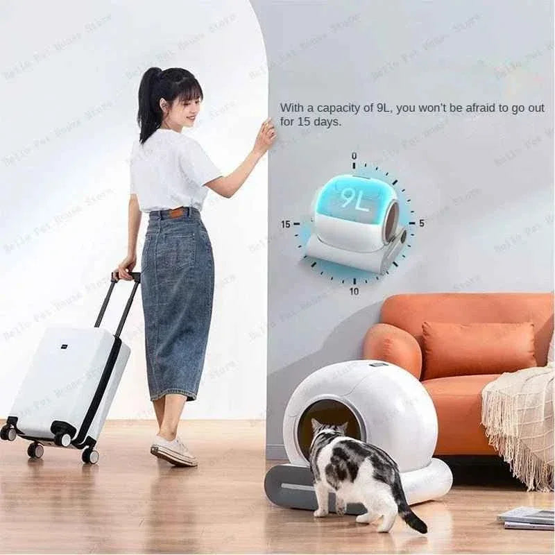 Fully Automatic Electric Large Cat Litter Box - Enclosed & Deodorizing Automatic Cat Litter Box - Happy Tails