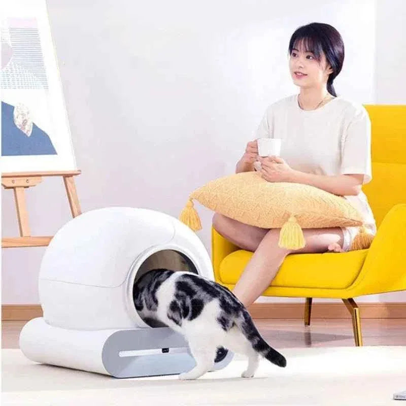 Fully Automatic Electric Large Cat Litter Box - Enclosed & Deodorizing Automatic Cat Litter Box - Happy Tails