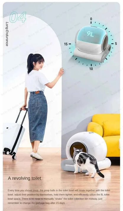 Fully Automatic Electric Large Cat Litter Box - Enclosed & Deodorizing Automatic Cat Litter Box - Happy Tails
